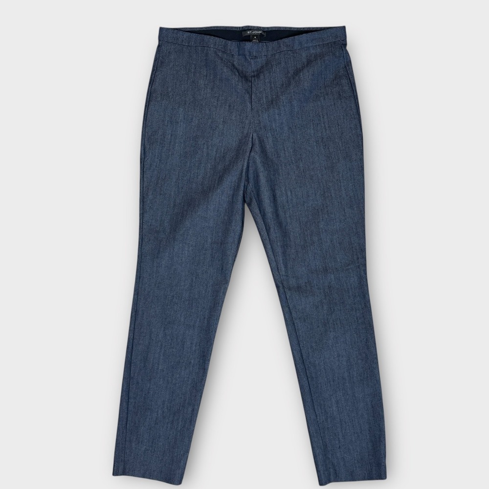 ST. JOHN Women's Blue Chambray Pull On Knit Pants Size Medium 32x27 Lightweight